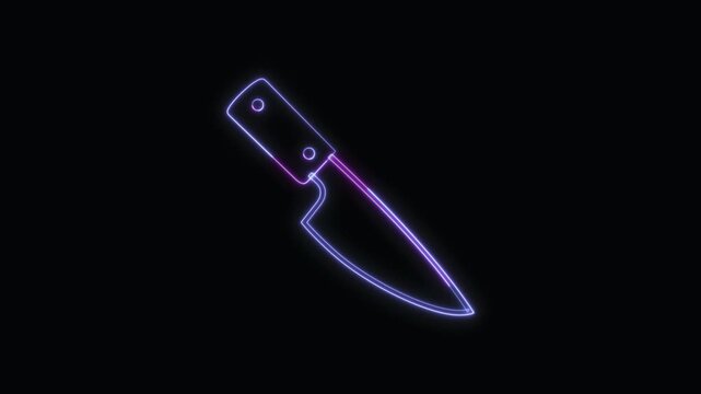 Kitchen Knife Icon Neon Seamless Loop 4K with Black Background Animated Promotional Typography for Video Editing