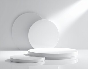 Aesthetic ultra realistic podium mockup designed with floating circular platforms