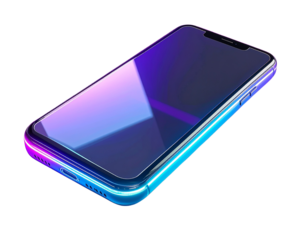 Angled Neon Smartphone 3D Render with Luminous Edge Glow, Isolated