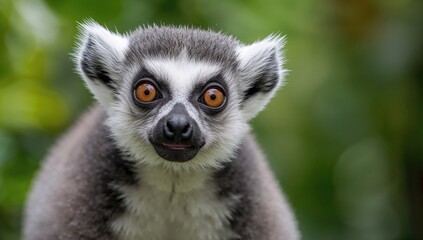 Funny close-up shot of a wide-eyed lemur