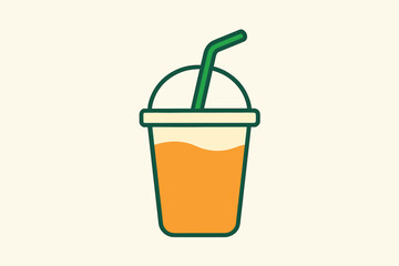 Orange Drink in Disposable Cup with Straw.