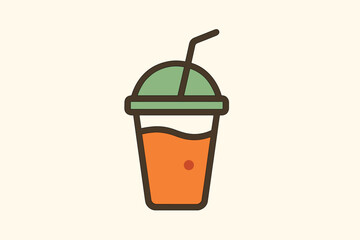 Simple icon of a fresh juice smoothie in a plastic cup with a lid and straw.