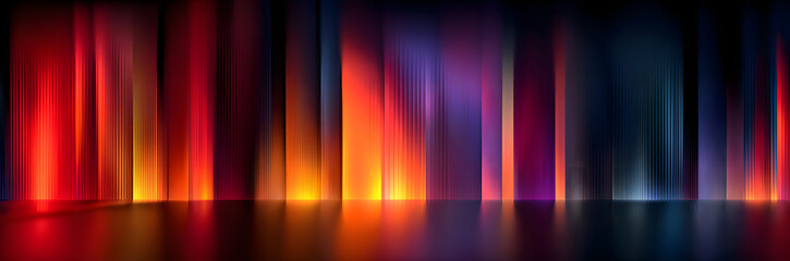 Gradient glass neon background with red orange purpl blue vertical stripes. Abtract blurred glossy prismeffect for modern design, eb banner, fashion, or tec wallpaper with holographi light