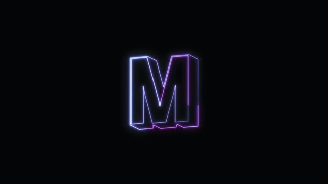 Alphabet M Neon Text Seamless Loop 4K with Black Background Animated Promotional Typography for Video Editing