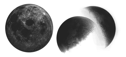 Full Moon and Crescent Moon Phases on Transparent Background for Astrological and Mystical Designs A Celestial Element for Creative Projects