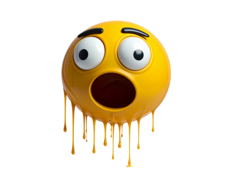 Expressive Melting Emoji with Surprised Wide Eyes, Dripping Gloss Effect, Isolated PNG - Powered by Adobe