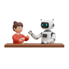 Fototapeta premium Human And Robot Enjoying Drinks Together In A Transparent Background Illustration