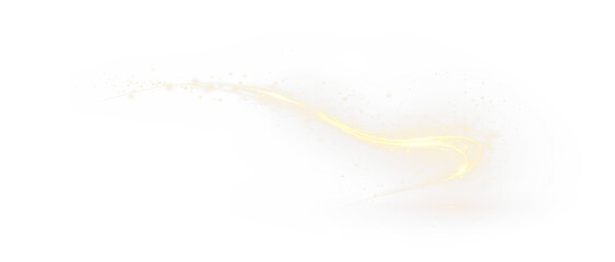 Golden neon line with sparkle trail, neon line glowing curve, magic swirl with glitter particles. Bright fantasy effect PNG, transparent Overlay shimmer for festive design. © KULAKOVA