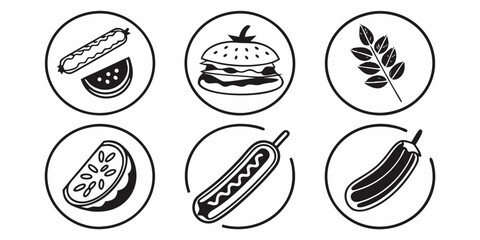 Collection of Six Food Icons in Circles
