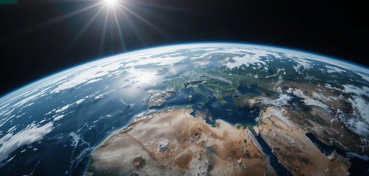 Stunning view of planet earth from space showcasing land water and atmospheric details under