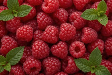 Bright red ripe raspberries close-up