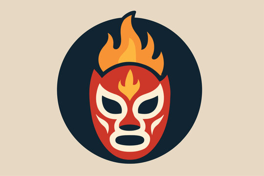 Flaming red Lucha Libre mask vector graphic icon.