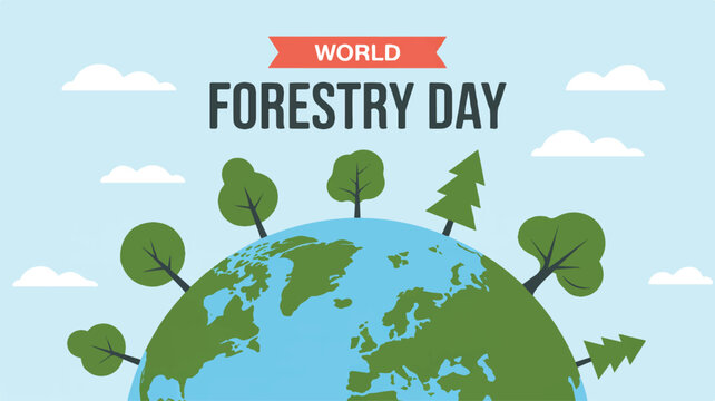 World Forestry Day Flat Vector Illustration with Green Earth and Trees