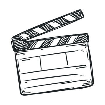 Clapperboard as a symbol of film making and creative process. Vector hand drawn illustration