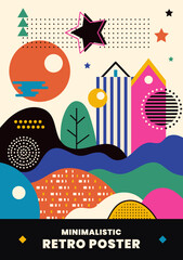 Minimalistic flat cityscape. Retro poster, infographic.