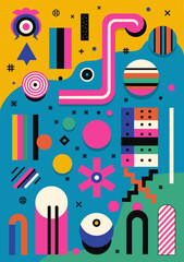 Abstract geometric background. Bauhaus, Memphis minimalist retro poster graphic vector illustration.