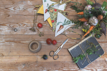 Rustic Harvest Still Life with Fresh Vegetables and Herbs