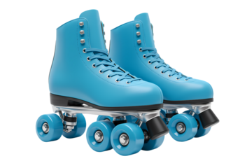 Classic Blue Roller Skates A Pair of Retro Quad Skates isolated on transparent background