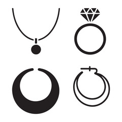 Diamond rings, earrings, and necklace icons