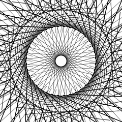 Abstract geometric black and white line art pattern, circular spiral design with optical illusion effect, modern decorative background for digital, graphic, and creative pro