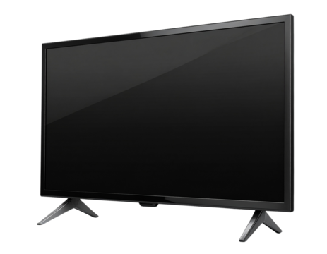 Ultra-Slim Smart LED TV Front View with Black Bezel, isolated on transparent background