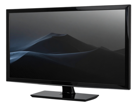  Flat Screen LCD TV Monitor Front View, Black Frame, isolated on transparent background