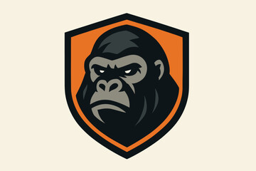 Gorilla head emblem logo design illustration.