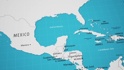 3D animated map of Central America with a smooth camera flyover. - Powered by Adobe