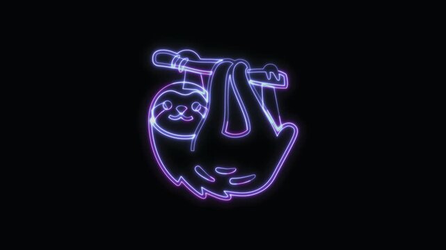 Sloth Icon Neon Seamless Loop 4K with Black Background Animated Promotional Typography for Video Editing