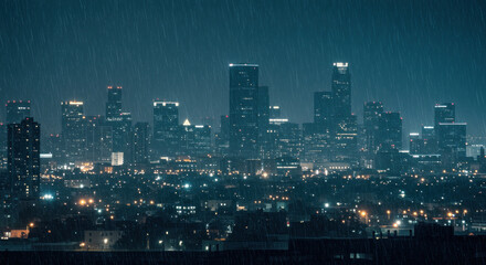 Rainy cityscape at night
