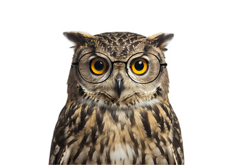 Naklejka premium Wise Owl with Glasses: Studious Bird Portrait against White Background isolated on transparent background
