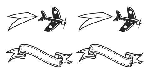 Vintage Airplane and Ribbon Icons Set