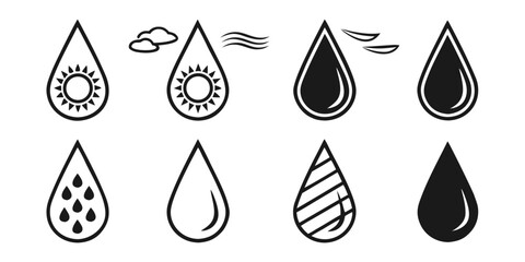 Water Drop Icons Representing Weather and Conditions