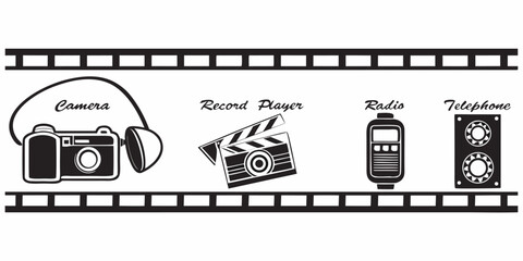 Vintage Technology Icons on Film Strip