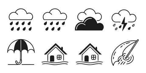 Weather Icons Collection: Rain, Storm, Umbrella, Flood