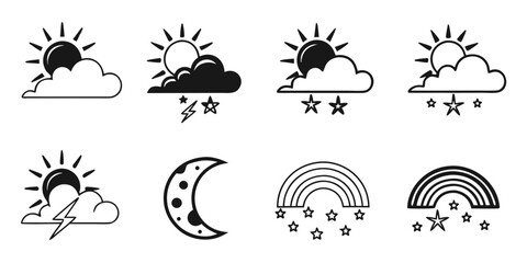 Weather Icons Collection: Sun, Clouds, Moon, Rainbow, Lightning