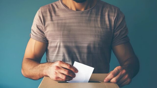 A person holds a document in front of a container