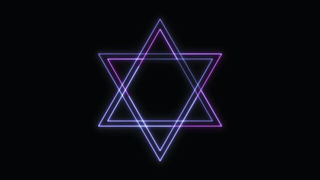 Star of David Neon Seamless Loop 4K with Black Background Animated Promotional Typography for Video Editing