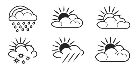 Weather Icons Set: Rain, Sun, Snow, and Rainbow