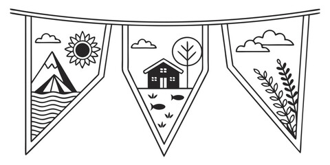 Whimsical Bunting with Nature and Home Scenes