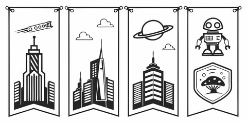 Whimsical Banner Designs: Space, City, Robot, and Nature
