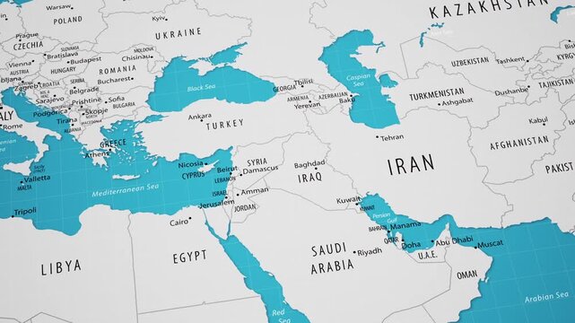 3D animated map of the Middle East with a smooth camera flyover.