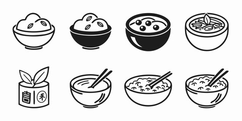 Asian Food Bowls and Ingredients Icons