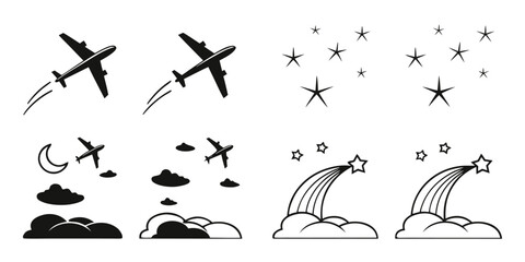 Airplane and Celestial Icons Collection