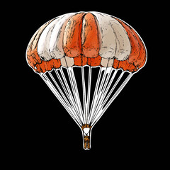 Colorful parachute descending against a dark background during an airborne adventure