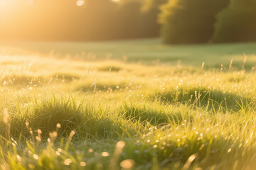 background of grassy meadow with soft golden light