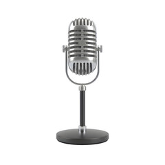 Fototapeta premium Classic retro silver microphone on a stand isolated on transparent background