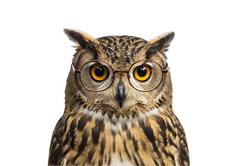 Fototapeta premium Wise Owl with Glasses: A Studious Bird Portrait isolated on transparent background