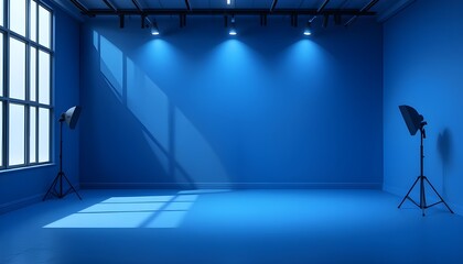Blue Empty Room Studio – Minimal Background for Product Display, Website Banner, and Design Illustration