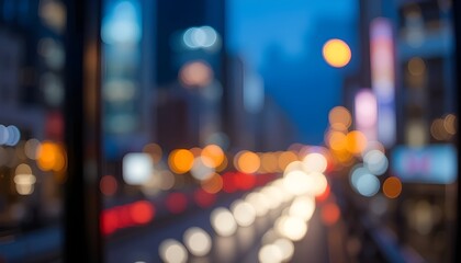 Blurred City Background – Defocused Nighttime Urban Lights Viewed Through a Window, Vector Illustration